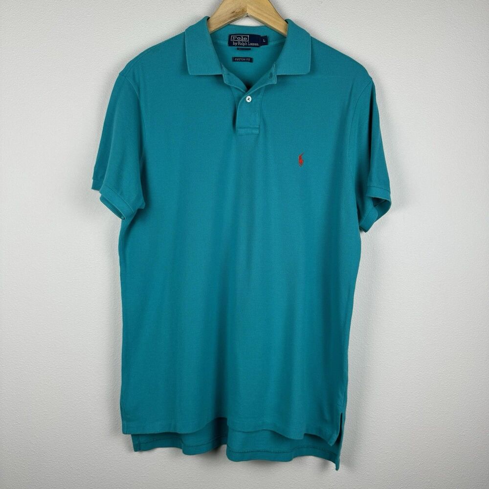 Polo Ralph Lauren Men's L Custom Fit Pony Logo Polo Shirt Blue 100% Cotton